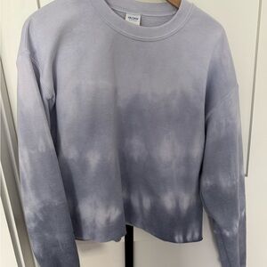 Gildan Blue and Gray Relaxed Crop Sweatshirt